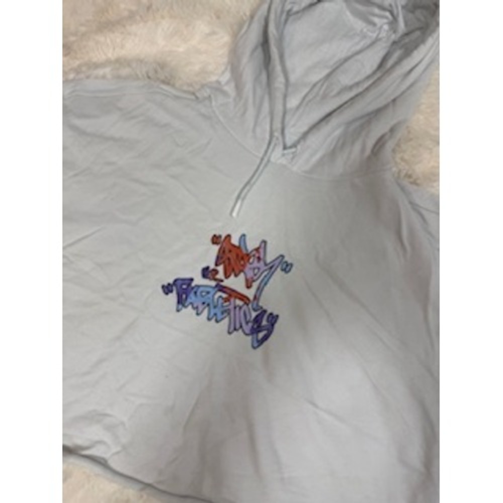 Fabletics‎ Light Blue Cropped Hoodie Graphic Print Drawstring Hood Athletic